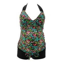 Umstandstankini "ALBERTA" Schwarz Mit Blumendruck